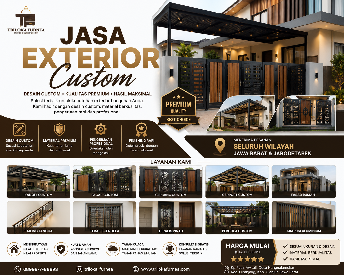 Jasa Exterior Custom | Kanopi, Pagar, Gerbang & Fasad Rumah Custom | Triloka Furnea