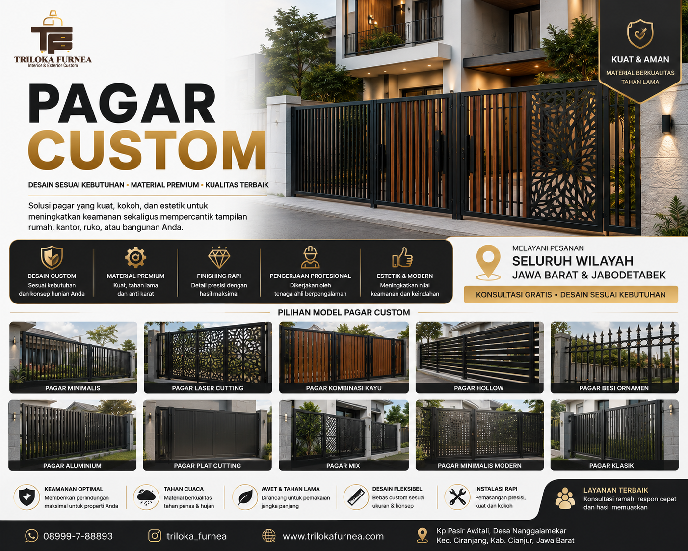 Jasa Exterior Custom | Kanopi, Pagar, Gerbang & Fasad Rumah Custom | Triloka Furnea - Image 9