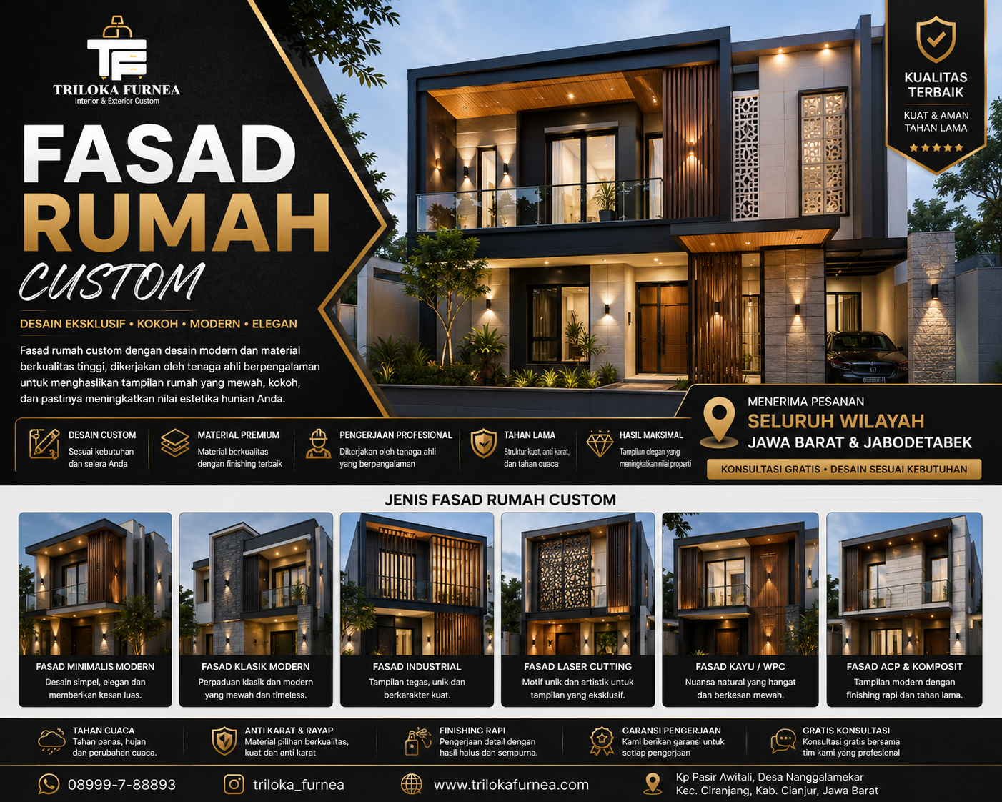 Jasa Exterior Custom | Kanopi, Pagar, Gerbang & Fasad Rumah Custom | Triloka Furnea - Image 3