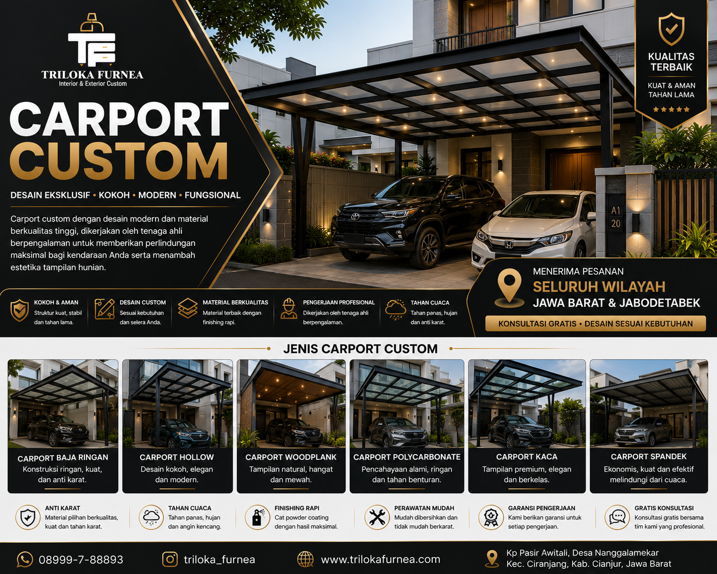 Jasa Exterior Custom | Kanopi, Pagar, Gerbang & Fasad Rumah Custom | Triloka Furnea - Image 2